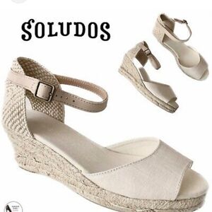 New!! Soludos Espadrille Blush Beige Midwedge Heel Sandals Size 8.5